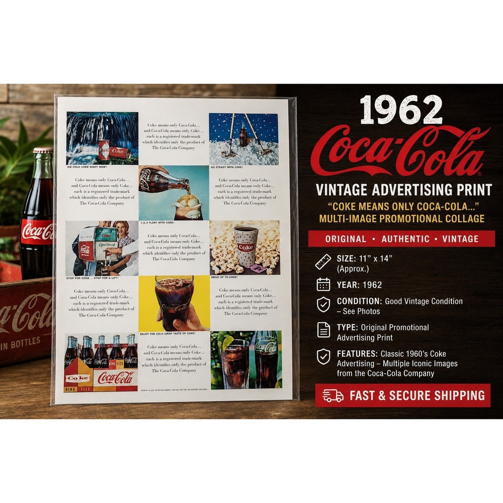 Vintage 1962 Coca-Cola Advertising Print Collage 11x14 Original 60s Coke Art